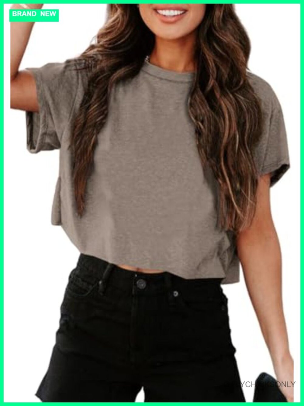 Womens Cropped T Shirt Short Sleeve Crew Neck Loose Fit Summer Crop Top